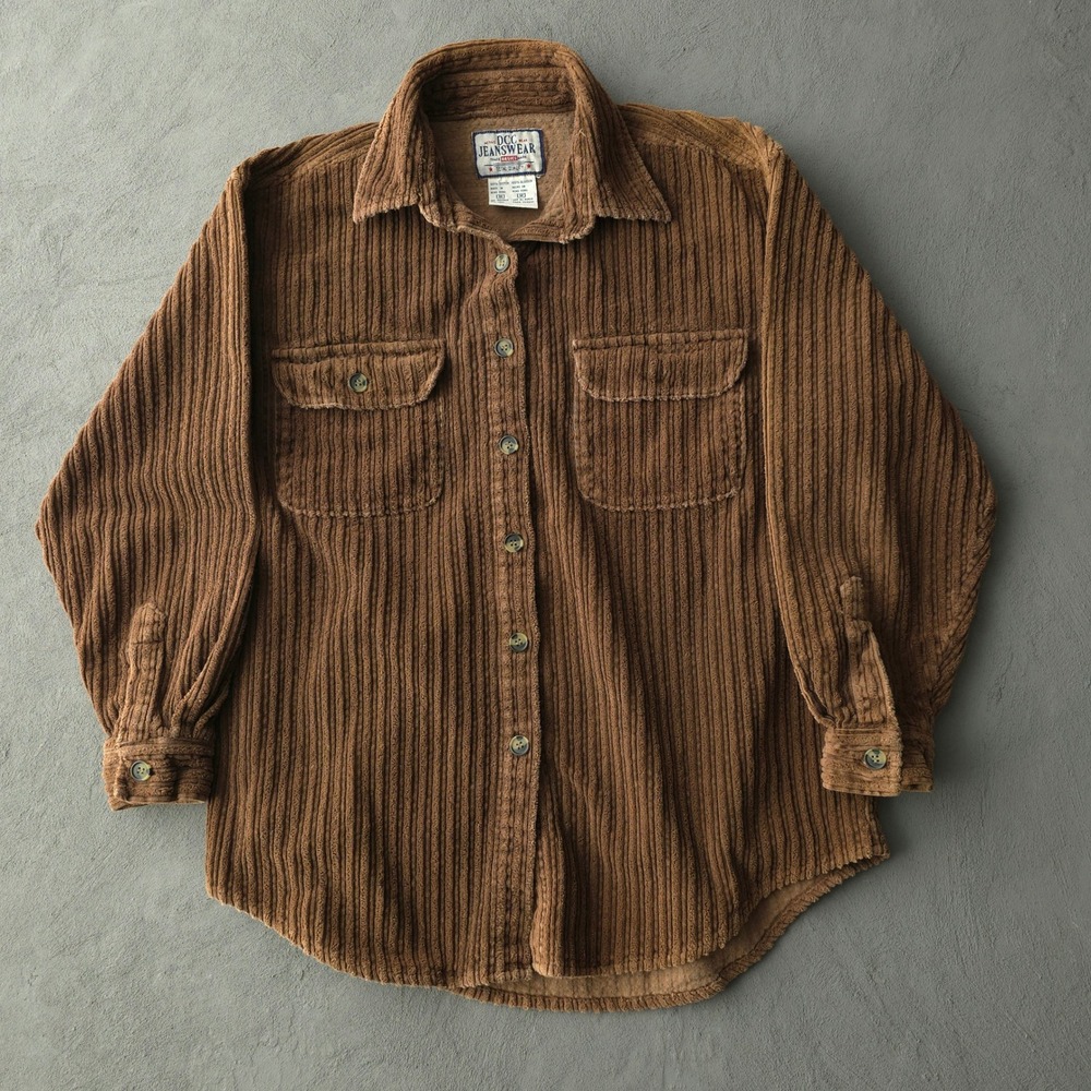 Vintage 90s DCC Jeanswear Brown Corduroy Shirt Size M Wide Wale